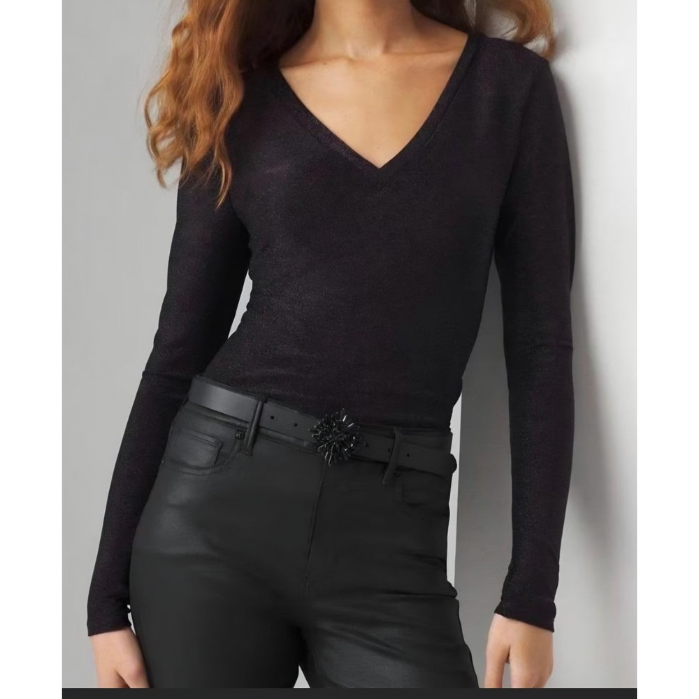 White House Black Market Plum Noir Metallic LS Sparkle Knit Top 570377516 M